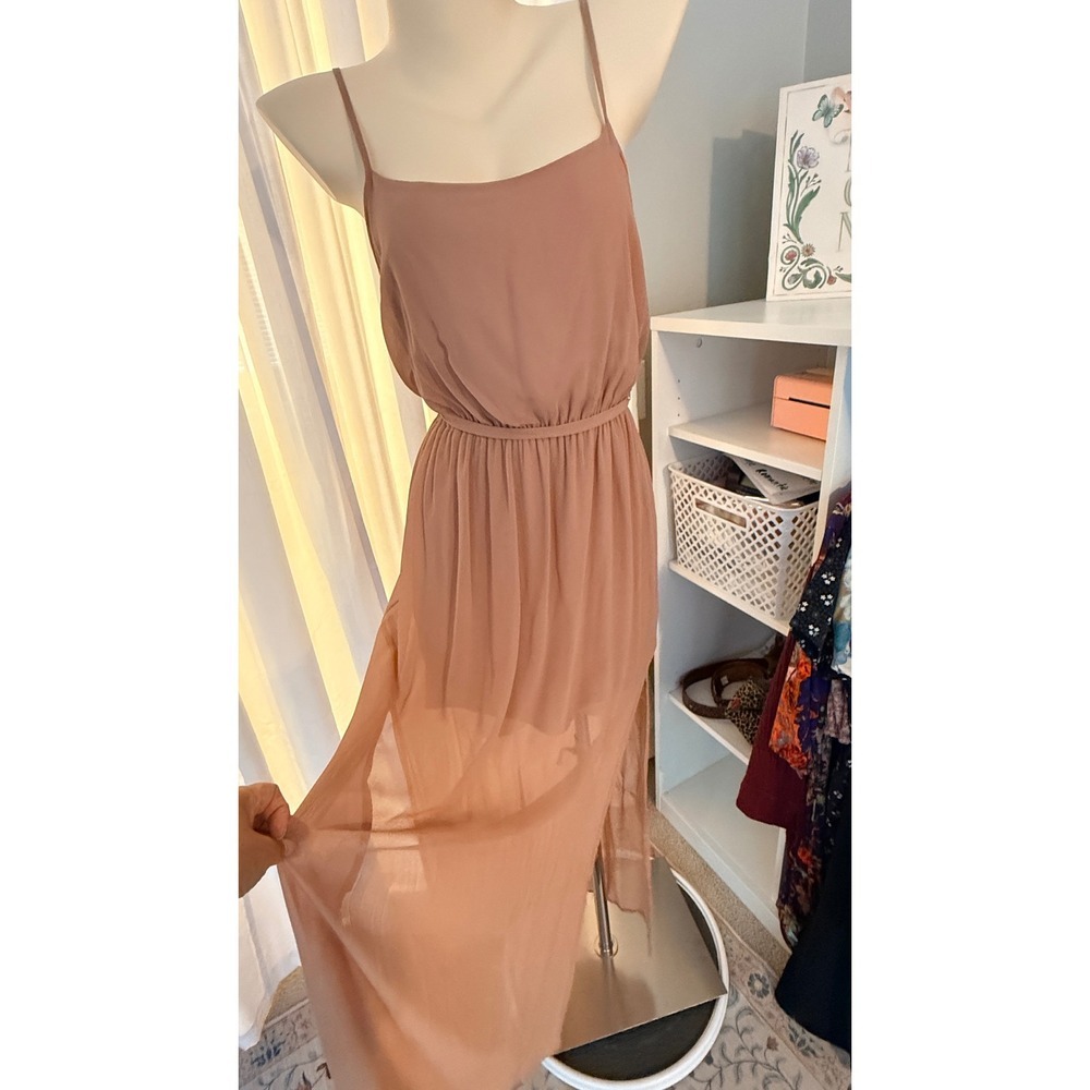 XXI Forever 21 Chiffon Maxi Slip Dress Sz S Backless Cutout Boho Summer - Picture 3 of 13